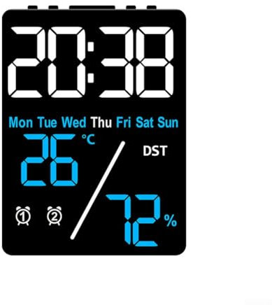 Multifunktionale Digitaluhr mit Datum und Wochentag, große Kalenderuhr für Senioren und ältere Menschen, Wecker für Schlafzimmer, Schreibtisch, einstellbare Helligkeit, USB-Anschluss (Blau + Schwarz)