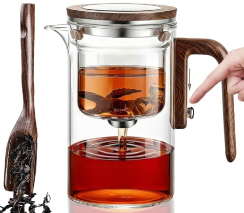 Enchanti Théière en verre avec infuseur et poignée en bois pour séparation d'eau 600 ml