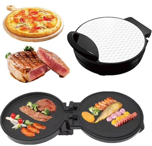 Horno Eléctrico para Pizza, Máquina para Hacer Pizzas Encimera, Máquina para Hacer Pizzas De 1200 Vatios para El Hogar, Calefacción Doble Cara, Puede Abrir 180 Grados, 220 Grados, Máquina para Pizza