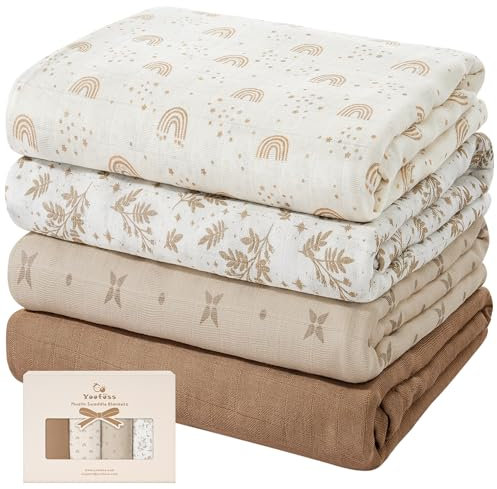 Yoofoss 4er Pack Baby Pucktuch 120x120 cm Mullwindeln aus Baumwolle und Bambus Wickeltuch Swaddle Decke Tücher als Babydecke Puckdecke Mulltücher Badetuch Wickeldecke