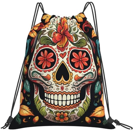 GlbnSHeric Rucksack mit Kordelzug, für Sport, Turnbeutel, widerstandsfähig, bunt, Totenkopf-Motiv, für Damen und Herren, Bunter Totenkopf, One size
