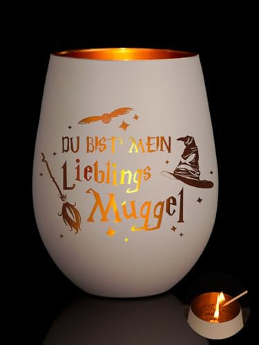 Windlicht Glas mit Gravur Geschenke für Frauen, Lustige Windlichter Geburtstagsgeschenk für Freundin Schwester, Du bist Mein Lieblings Muggel Teelichthalter, Jahrestag Geschenk für Sie Ehefrau