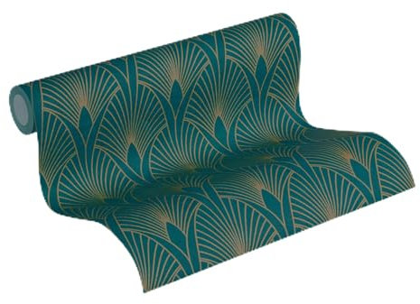 Livingwalls papier peint DESIGNDROP - papier peint intissé préencollé Art déco en bleu, vert, or - 10,05m x 0,53m - papier peint design classique avec effet 3D - 784931