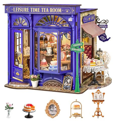 Rolife Puppenhaus Freizeit Teezimmer DIY Miniatur Haus Kit Mit Lichtern Puppenhaus Kits Freizeit Teezimmer Öffnungsstruktur Weihnachts Geburtstagsgeschenk