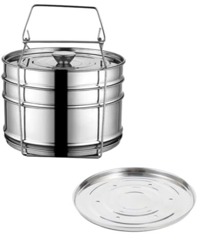 3 Tier Stackable Stainless Steel Insert Pans with Cooking Chip Portable Steamer Cooker with Basket Stand for 6QT Instant Pot Accessories Pot-in-Pot Cookware for Kitchen