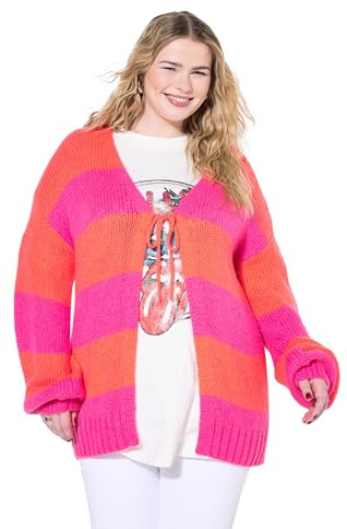 Studio Untold Damen große Größen Übergrößen Plus Size Strickjacke, Oversized, Blockstreifen, Bindeband pink 50+ 840680520-50+