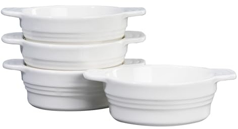 JSHKY Lot de 4 ramequins à soufflé en céramique - 220 ml chacun - Facilement empilables - Petits bols pour crème brûlée, dessert, muffin, quiche