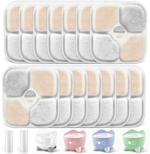 Druuzyl 14 Filtros Compatibles con Fuente de Agua para Gatos Pixi + 2 Mangueras - Filtros de Carbón Activado, Resina y Tela No Tejida - Alta Eficiencia para Bebederos Automáticos