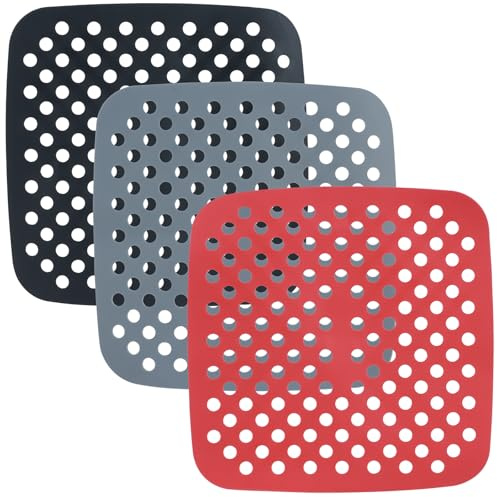 3 Pezzi Tappetini per Friggitrice ad Aria | Quadrati Tappetini in Silicone per Friggitrice ad Aria Riutilizzabile Antiaderente Tappetino