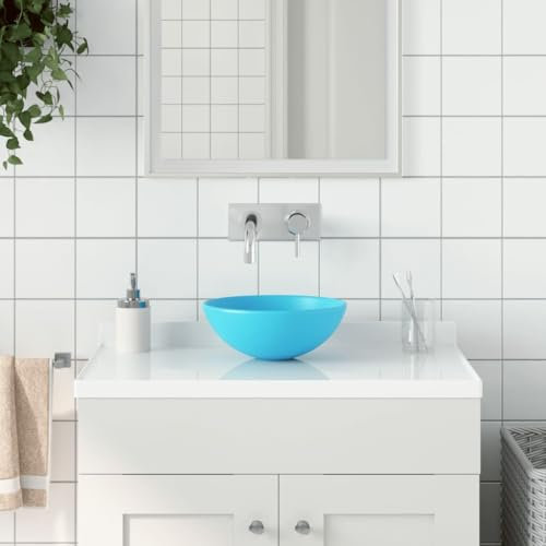 Snsowed Lavandino da Bagno in Ceramica Verde Chiaro Rotondo-146980