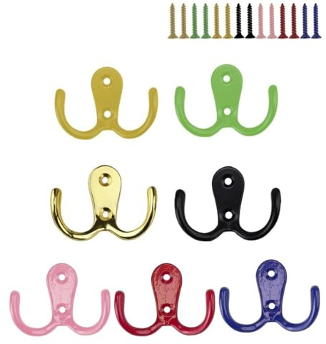 txuzong 7 Bunte Haken im Vintage-Stil – Robuste Metall-Doppelhaken zum | Schrauben, Vielseitig als Kleiderhaken, Handtuchhalter & Schlüsselbrett für Zuhause