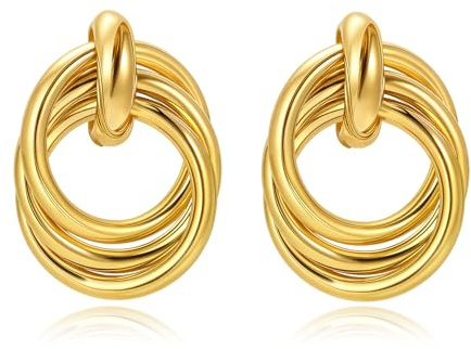 14 Karat vergoldete, klobige Goldohrringe, geometrische Tropfenohrringe für Frauen, große Creolen, goldene Statement-Ohrringe, hypoallergene Modeohrringe, Schmuck