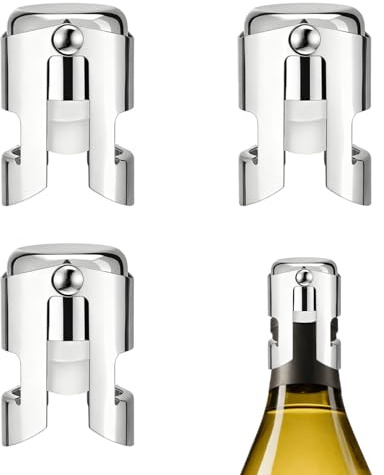 3pcs Champagne Stoppers, Stainless Steel Sparkling Wine Glass Bottle Save Sealer with Locking Clamp Leak-Proof Reusable Champagne Cork for Prosecco Cava Keep Bubbles Fresh