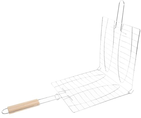 Veemoon BBQ Grillkorb aus Edelstahl mit Holzgriff Hitzebeständig Multifunktionale Grillzange für Fisch Gemüse und Steaks Grillzubehör für Outdoor Grill Zufällige Farbe Zufällige Farbe