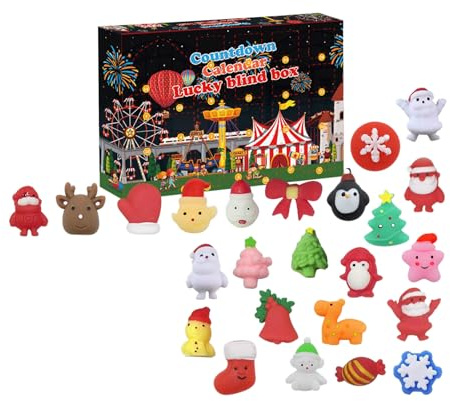 Corlidea Weihnachts-Adventskalender 2025 Squishies, Countdown-Kalender, 24 Squishies Fidget-Spielzeug, Geschenke zum Hineinschlüpfen in Socken für Kinder und Erwachsene