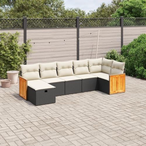 Owoxanthellate 7-teilige Garten-Sofagarnitur Schwarz Poly Rattan 57 kg wetterfeste Lounge möbel Outdoor 260 x 260 cm Eckbank mit platzsparendem Design für Balkon Terrasse Garten