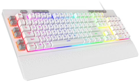 YAJBHnzpt Keyboard Compatible With K512 Shiva RGB Backlit Membrane Gaming Wired Keyboard Linear Mechanical-Feel Switch Detachable Wrist Rest (WHITE)
