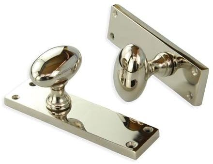UNDERGROUND PARTS New York Door Knobs Oval Round Handles on Long Backplate Polished Nickel