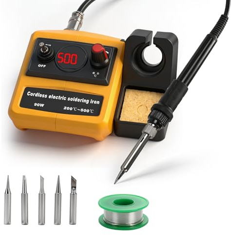 Cordless Soldering Iron Station Compatible with DEWALT 18V/20V Batteries, 90W LCD Digital Display Electric Soldering Station with 200-500℃ Stepless Adjustment for (Tool Only)