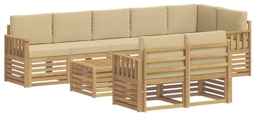 vidaXL Outdoor-Sofagarnitur 8 pcs Weiß und Beige 59 x 59 x 37 cm, Garten-Sofa, modulares Ecksofa, modernes Outdoor-Möbel, Loungeset, Akazien-Couch in Braun