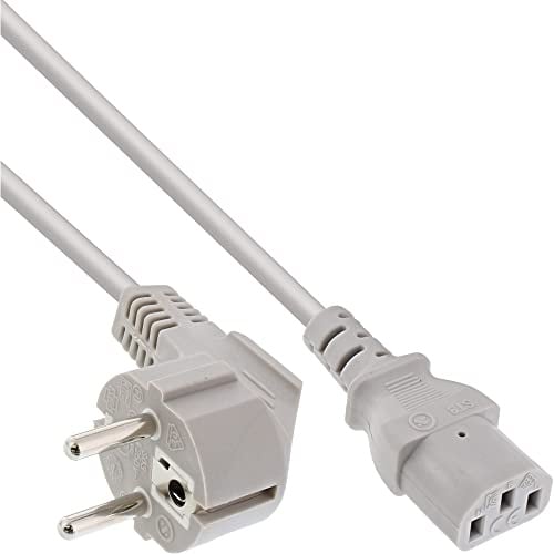 InLine 16652G Netzkabel, Schutzkontakt gewinkelt auf Kaltgerätestecker C13, 1,5m, grau