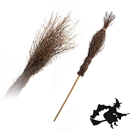 Weidenbesen 150cm lang | Besen Hexenbesen mit Stiel Naturbesen Reisigbesen Dekobesen braun