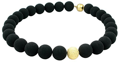Kette Collier Halskette italienische Lava & 925 Silber mit Magnetverschluss vergoldet asymmetrisch gold schwarz für Damen