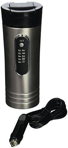 RoadPro RP0719 12-Volt 15oz. Premium Heated Travel Mug, Silver, Black