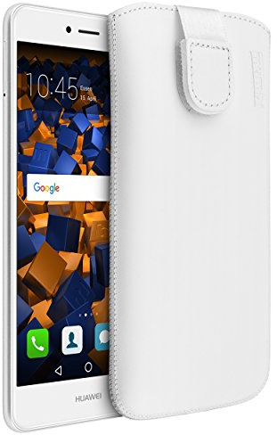 mumbi Echt Ledertasche kompatibel mit Huawei Y7 Hülle Leder Tasche Case Wallet, Weiss