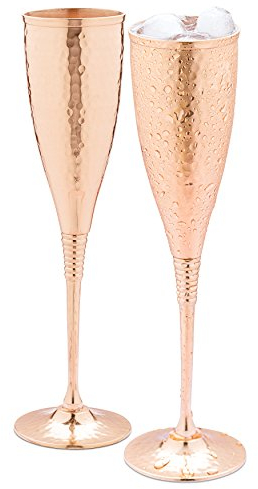 Mosscoff Kupfer-Champagnerflöten à 200 ml - 2-fach gehämmerte Kupfer-Champagnergläser - Jedes ist handgefertigt und lackiert, um Anlaufen zu vermeiden.