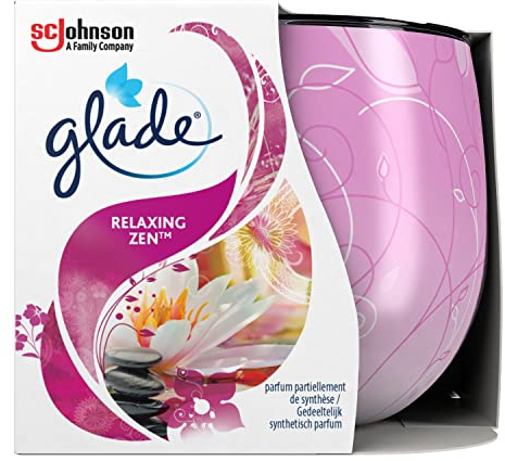 Glade Duftkerze mit Dekorfolie, Duft Relaxing Zen, mit ätherischen Ölen angereichert, 6er Pack (6 x 120 g)