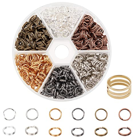 PH PandaHall Lot de 800pcs/Boite Anneaux Doubles en Fer Anneaux à Double Boucle Double Anneau de Jonction Split Rings Sets pour Création de Bijoux, Couleur Melangee, 7x0.7mm