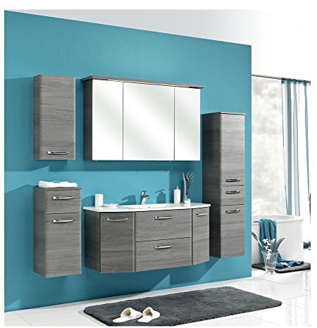 Pelipal 328 - Alika 20 - Badmöbel-Set - 112 cm Keramik-Waschtisch - Badset, Komplettset, 6-teilig mit Spiegelschrank, gerundet/abgeschägt usw. in Graphit Struktur quer
