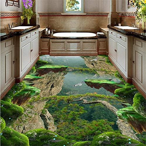 Tapeten Vinylboden Wasserdichte Kundenspezifische Tapete Des Bodens 3D Forest Valley Moderne Tapete Des Vinylbodenbelags-Badezimmers-200 * 140Cm