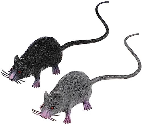 Amosfun 2pcs Realistic Mice Rat Toy Halloween Prank Props Creepy Halloween Tricks Pranks Props Toy Decor
