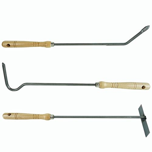 Kaminzubehör Set aus Stocheisen Aschenkratzer Feuerhaken mit Holzgriff Kaminbesteck Schüreisen Schürhaken Glutkratzer (1, Stocheisen+Aschenkratzer+Feuerhaken)