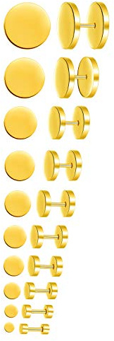 Feilok 10/30 Paar Edelstahl Herren Ohrstecker Creolen Tunnel Ohrringe für Damen Fakeplug Fake Plug Ohrringe Pierced Earrings Stud Earrings Set 3-14mm Silber Schwarz Gold