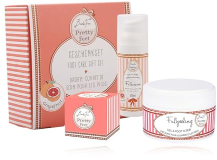 BadeFee Geschenkset Fußpflege Pretty Feet Grapefruit – Fußbadeperle, Fuß- & Beinpeeling, Fußcreme – vegan, mikroplastikfrei, ohne Parabene/Silikone, vegan & Tierversuchsfrei, Made in Germany