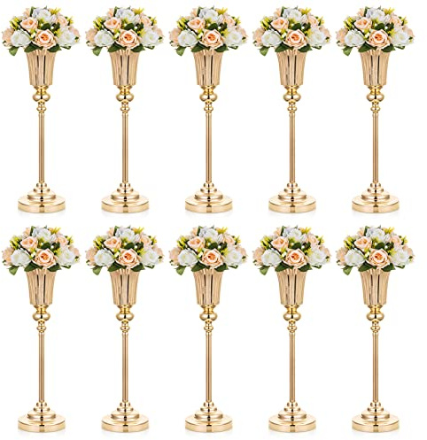 NUPTIO Blumenständer Metall Gold Vase: 10 Stück 54.6cm Hoch Blumenvase Hochzeit Ständer Trompete Vasen Metall für Goldene Hochzeit Mittelstücke Tischdeko Party Tafelaufsätze