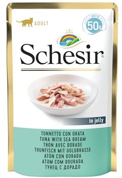 Schesir Cat Jelly Thunfisch mit Goldbrasse, Katzenfutter nass, 30 Beutel x 50 g