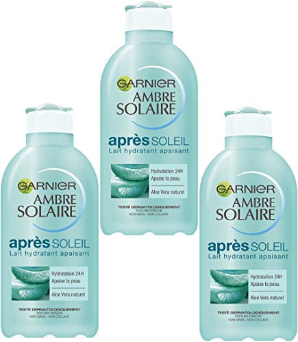 Garnier Ambre Solaire After Sun Beruhigende Feuchtigkeits-Milch mit Aloe Vera, 3er Pack (3 x 200ml)