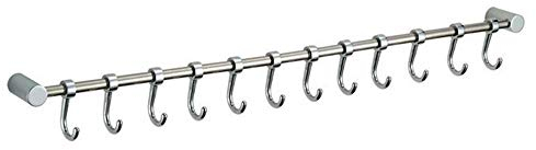 Ballshop Utensil Rack with 12 Movable Hooks Stainless Steel Hanging Kitchen Rail for Pot Pan Spoon 52cm Wall Mounted Utensil Holder Rack for Kitchen Bathroom Bedroom