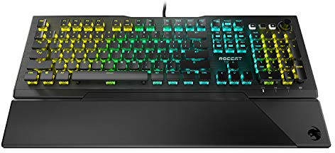 ROCCAT Vulcan Pro Linear Optical PC Gaming Keyboard, Titan Switch Full Size with per Key AIMO RGB Lighting, Anodized Aluminum Top Plate and Detachable Palm/Wrist Rest, Low Profile, Black