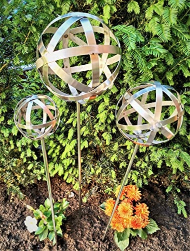 Jürgen Bocker Gartenambiente 3er Set Rosenkugel Geflecht 25/20/15 cm Edelstahl mit Stab 80 cm Geflechtkugel