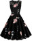 AXOE Damen Rockabilly Kleid 50er Jahre Vintage A-Linie Festlich & Alltag mit Spitze & Gürtel für Hochzeit Sommer Cocktail Schwarz mit Blumenmuster F4, Gr.40 (EU 42), L