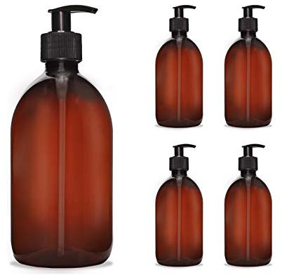 Octopus 5X 500 ml Seifenspender Cremespender Kunststoff für Bad/WC nachfüllbar, Pumpspender Desinfektion Lotion Spender für Flüssigseife, Handseife, Shampoo, Spülmittel, braun/schwarz