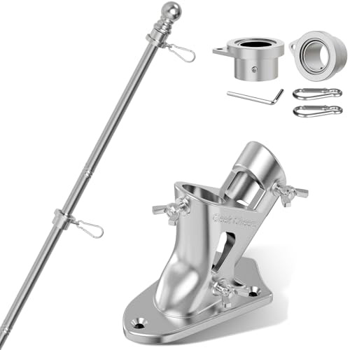 Geek Cheers Robuster Flaggenmast aus Edelstahl mit Flaggenhalterung, 2 Positionen für 2,5 cm Fahnenmast zur Wandmontage, für Haus, rostfreie Fahnenmasthalterung, silberfarben mit Bohraufsatz, 1 inch
