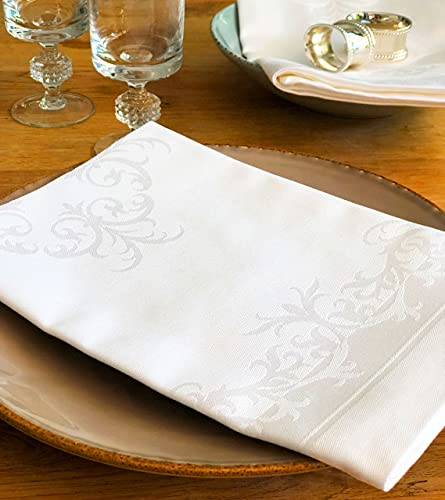 2 Damast-Servietten Konstanze, weiß, mit umlaufendem Muster, 50x50