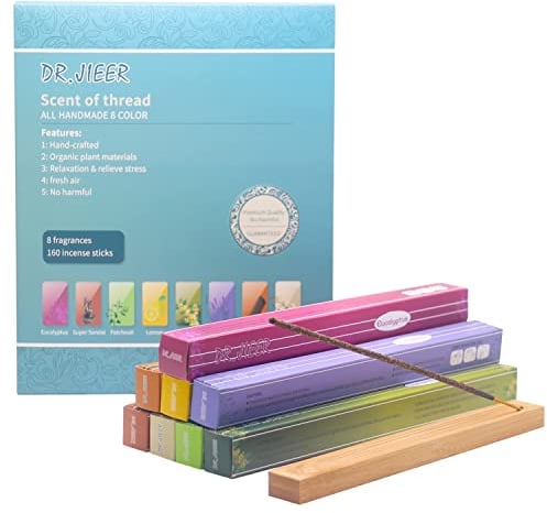 XXJXING Räucherstäbchen Set:Sandalo, Lavanda, Limone, Patchouli, Nightflower, Osmanto, Sandalo Laoshan, Eucalipto。8 Düfte160 Sticks1 x Räucherstäbchenhalter (8 Packungen)