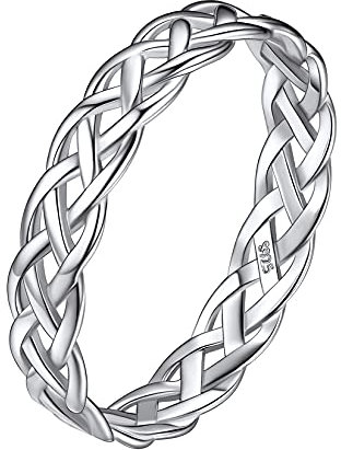 Suplight Damen Ringe Silber 925 Kettenring Cuban Link Ring Keltischer Knoten Ring Ketten Silberring Größe 62 Ringe für Freundschaftsring Paaring
